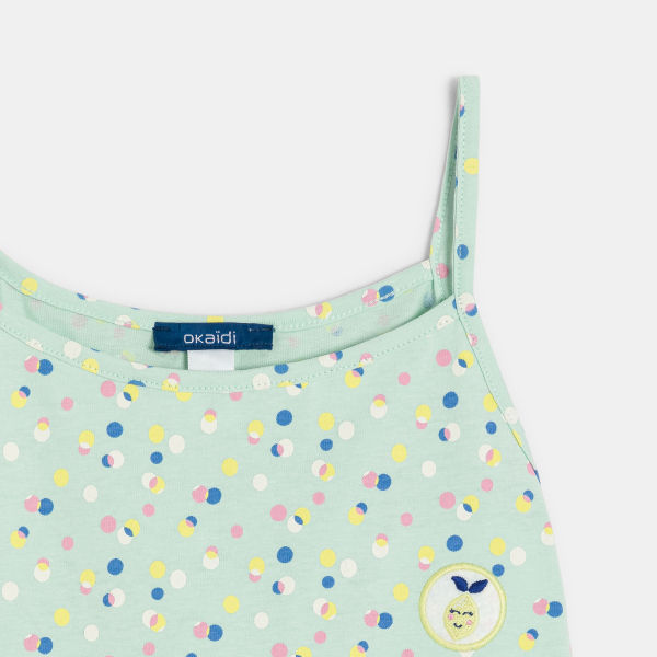 قميص داخلي من الجيرسيه المطبوع وبه كشكشة، أخضر اللون للفتيات